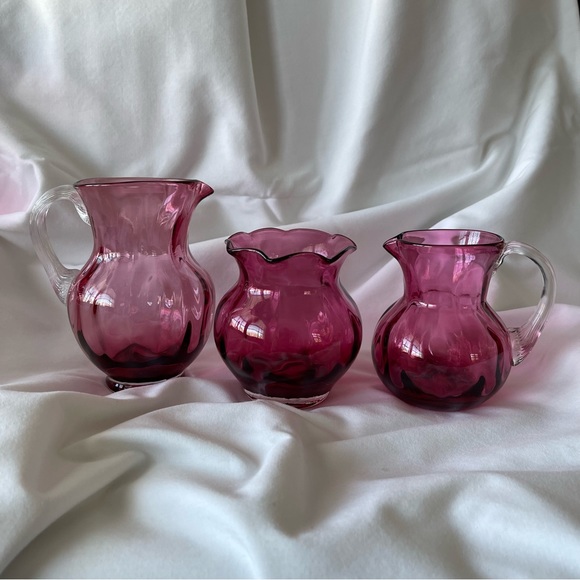 Pilgrim Cranberry Glass - 3 pieces - Vintage - Picture 14 of 14